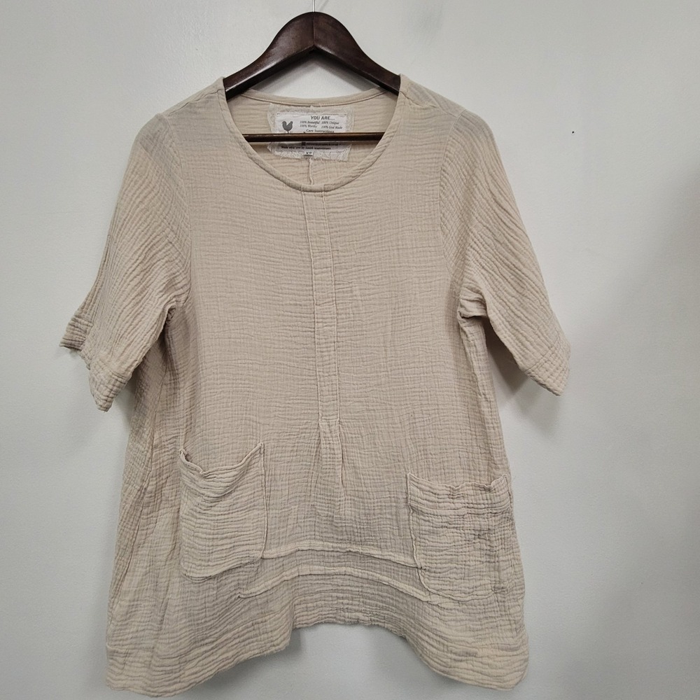 Farmhouse Frocks Womens Gauzy Lagenlook Top Size‎ XS Oversized Minimalist Tunic